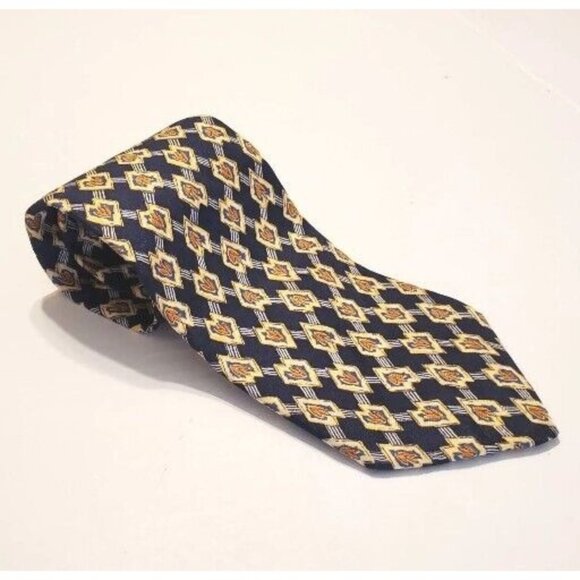 Christian Dumas Necktie 4"  Vintage Tie 100% Silk Made in  USA Blue Yellow White - Picture 1 of 9